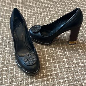 Tory Burch Black Heels with Gold Accent